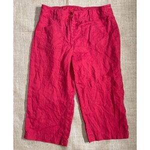Coldwater Creek Red Linen Cropped Pants 4 6 Wide Leg Preppy Boho Minimalist